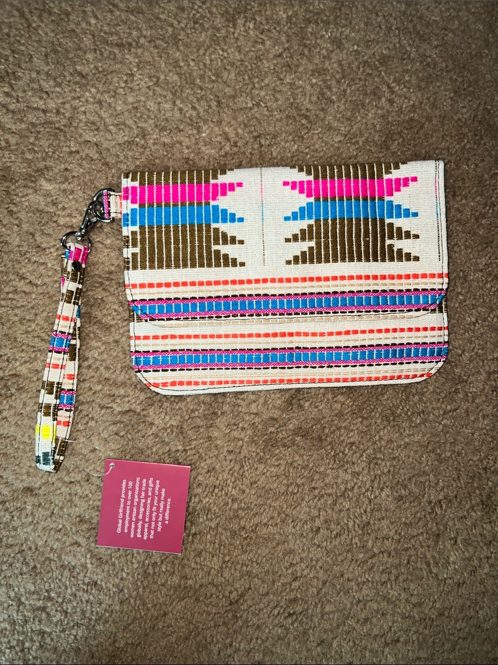 Wristlet Clutch with Pink & Blue Tribal Pattern